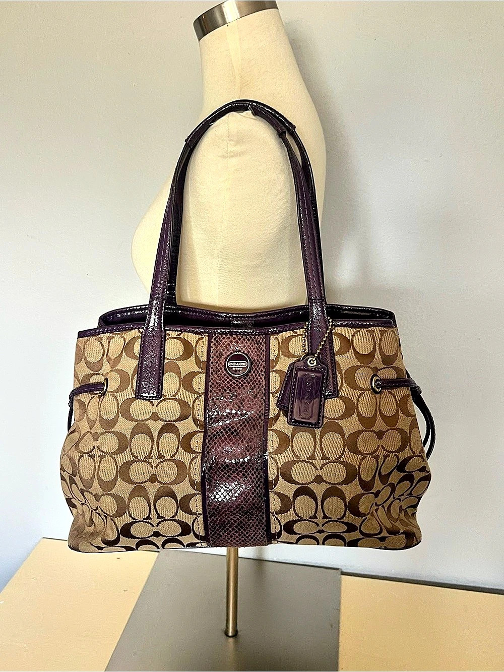 Coach Signature Print Tote in Brown & Purple Snakeskin
